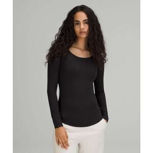 NWT Lululemon Hold Tight Scoop Neck Long Sleeve Size 8 Black Modal LW3EW6S